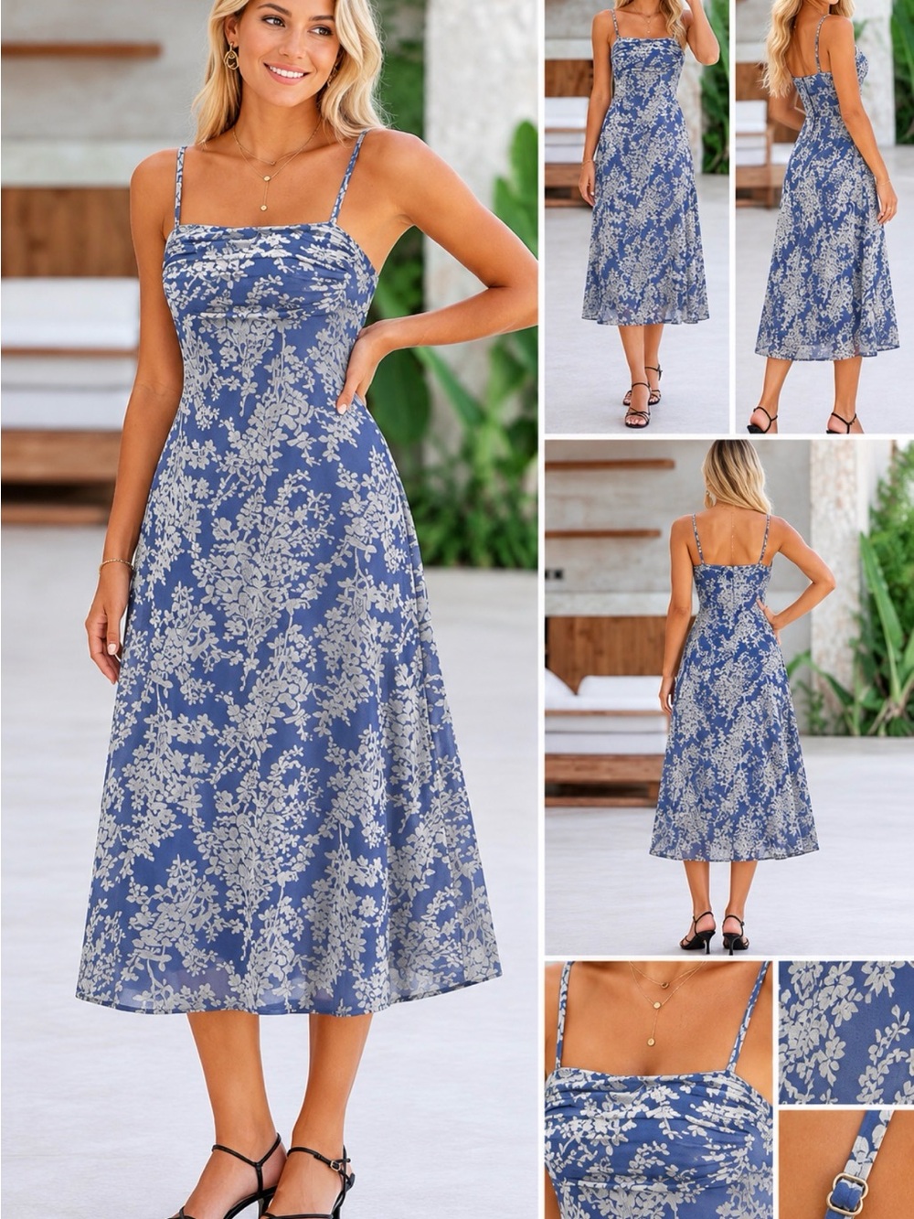 BLOW Out SALE ☄️ Floral Spaghetti-Strap Midi Dress - Blue